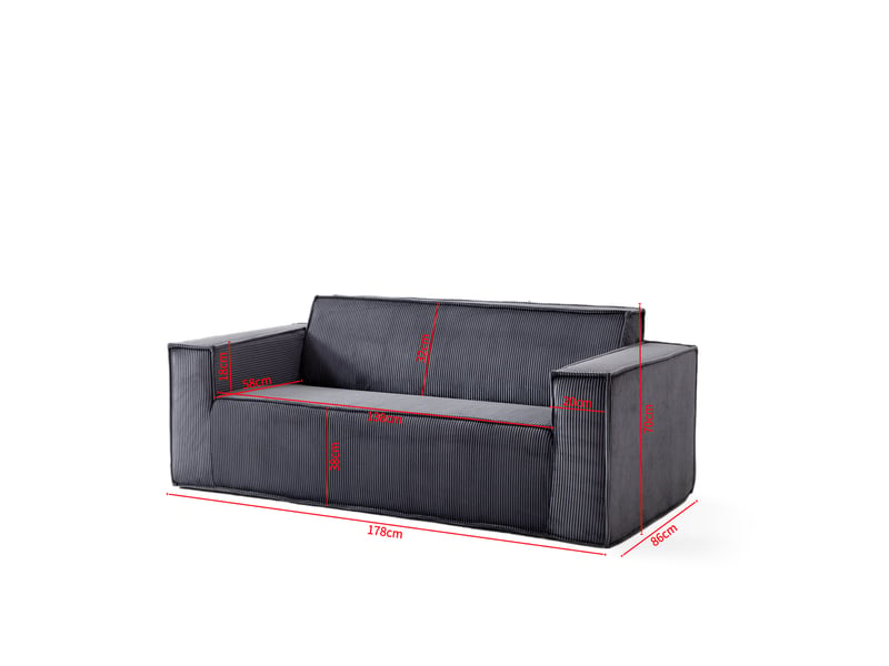  Canapé 2 places tcqpz assise profonde 178 x 86 x 70 cm sans montage velours côtelé gris  - Conforama C