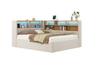 Lit avec rangement 140x190 cm <strong></strong> <strong></strong> coloris beige