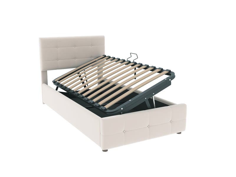  Lit coffre enfant rembourré 1 place 90x200 cm avec rangement hydraulique, tête de lit réglable en hauteur, sommier à lattes, velours beige  - Conforama E