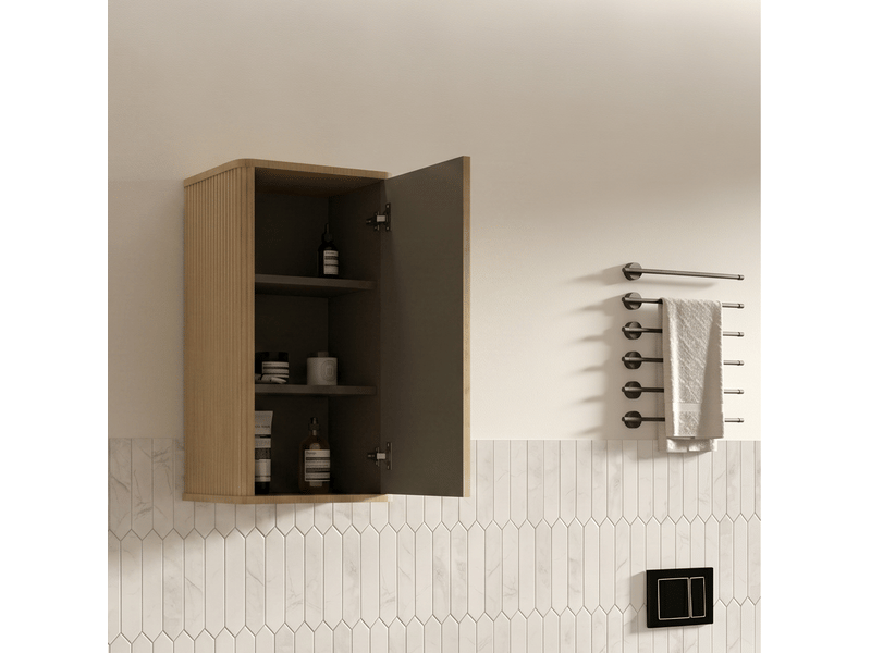  Armoire de salle de bain murale avec 1 porte et 2 étagères ouverture par pression design rainuré 36 × 29 × 75 cm  - Conforama C