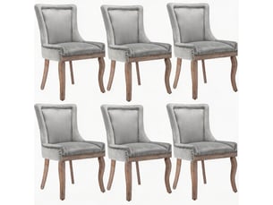 Chaise lot de 6 salle à manger velours gris capitonnée clous décoratifs pieds bois massif