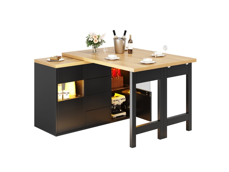 Îlot de cuisine 120x40x73,8 cm, avec plateau rotatif à 360°, structure en mdf et métal, meuble de cuisine, couleur noir  - Conforama A