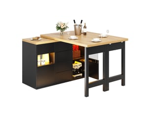 Îlot de cuisine 120x40x73,8 cm, avec plateau rotatif à 360°, structure en mdf et métal, meuble de cuisine, couleur noir