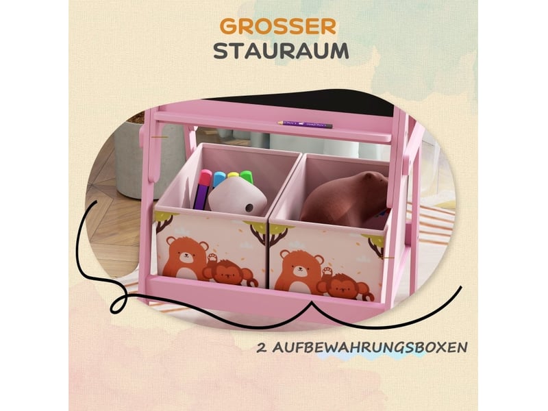  Chevalet enfant 2 en 1 avec tableau blanc et ardoise, 2 bacs de rangement en bois rose, 53,5 × 49 × 113 cm  - Conforama E