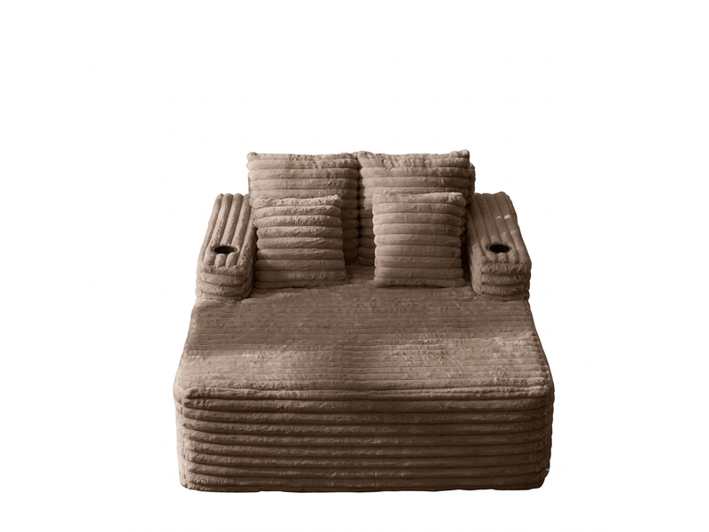 Fauteuil 2 places - 135x128x86 cm - lit convertible chaiselongue surdimensionnée avec porte-gobelets et velours - marron - Conforama A