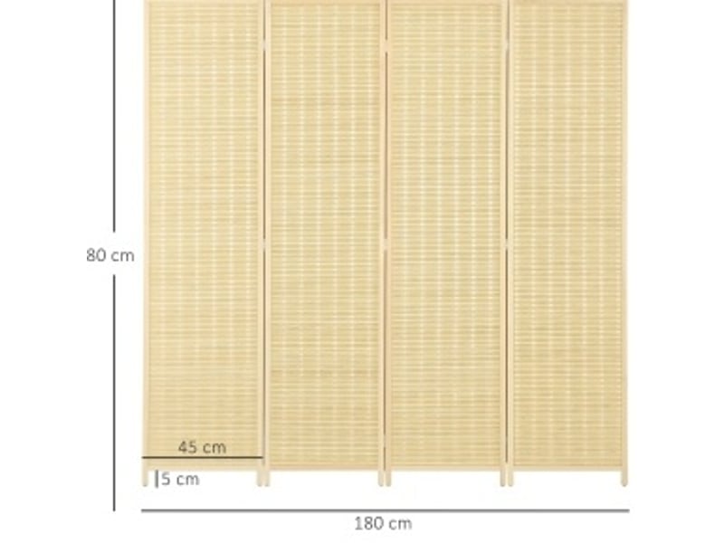  Paravent 4 panneaux pliable en bambou et coton avec cadre en bois naturel, séparation intérieure 180 × 180 cm  - Conforama C