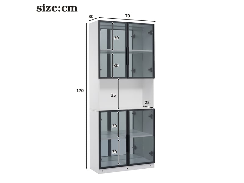  Vitrine 70x30x170 cm avec led, glasvitrine avec portes en verre esg gris et fond miroir, meuble d’exposition mdf pour salon cuisine salle à manger  - Conforama D