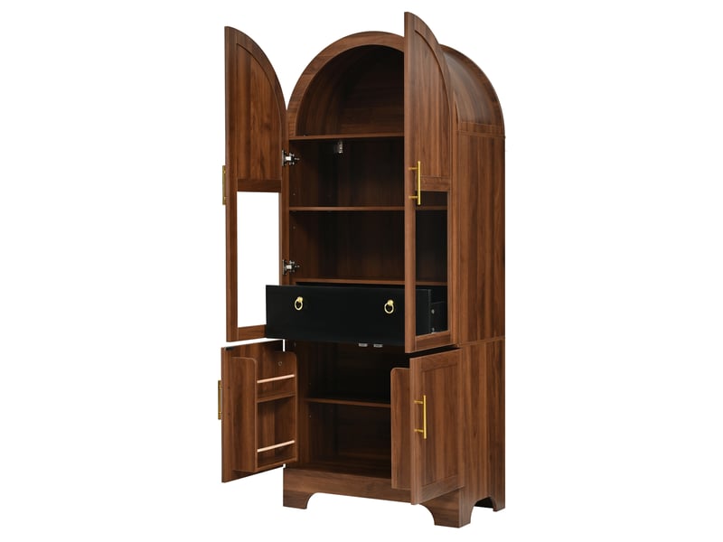  Buffet haut led avec 4 portes et tiroir en mdf coloris noyer 76x40x180 cm  - Conforama E