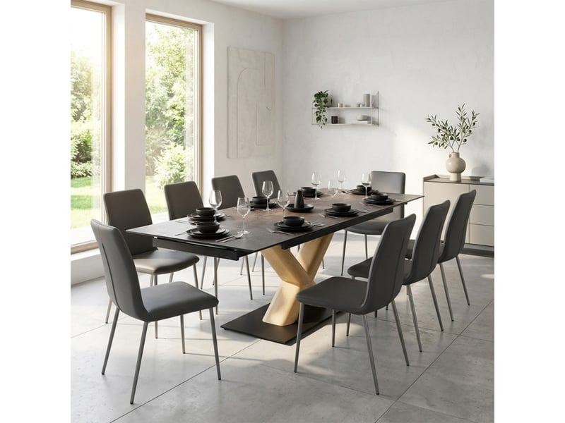  Table extensible 180 à 260 cm céramique gris vieilli pied central x plaqué bois clair - maine 13  - Conforama B