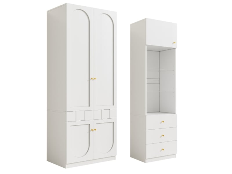  Armoire de chambre blanche - ensemble armoire + vitrine - dimensions 80×50×200 cm et 50×40×180 cm - blanc laqué 80x50x200cm - Conforama A