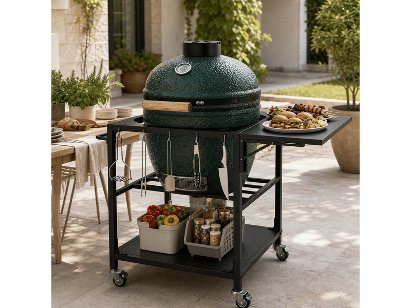 Grillwagen métallique pour big green egg avec roues et housse amovible - Conforama B