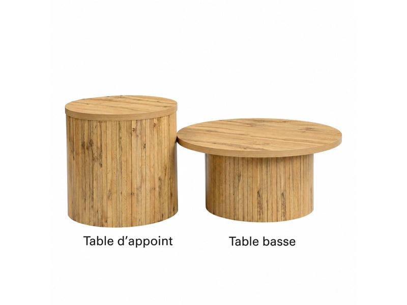  Ensemble de 2 tables basses rondes en mdf effet bois naturel, ø 75 et 50 cm  - Conforama D