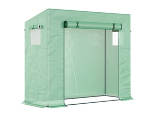 Serre de jardin verte en pe avec cadre acier, porte enroulable et fenêtres latérales, 200 x 76 x 168 cm