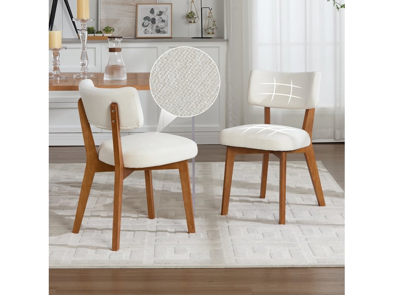 Chaise de salle à manger lot de 2 avec assise rembourrée et dossier ergonomique en tissu et bois beige - Conforama B
