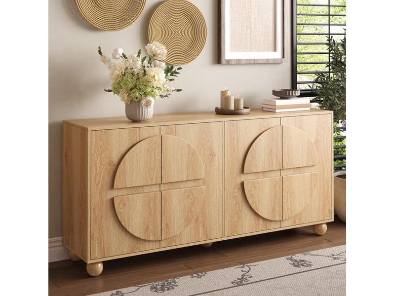 Buffet 160 x 38 x 76 cm en mdf et pin avec 4 portes et étagères réglables naturel chicfurn - Conforama B
