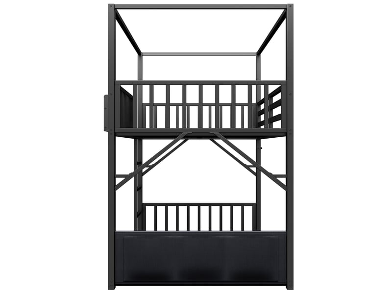 Lit superposé en métal 90x200 cm, structure avec toit, avec étagère et poche de rangement, noir - Conforama E