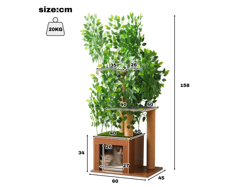 Cat tree design arbre 158cm avec 3 plateformes & niche, mdf étanche & anti-rayures, feuilles amovibles, matériau sécurisé - vert & naturel BUBBLY - Conforama C