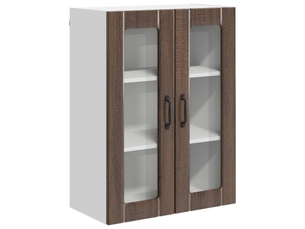 Meuble mural de cuisine, cabinet en verre mural chêne brun 60x31x80cm shl5000