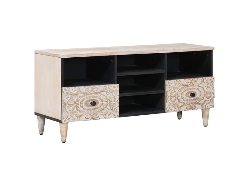 Meuble tv - banc tv - meuble de rangement blanc 100 x 33,5 x 46 cm bois de mangue massif  - Conforama B