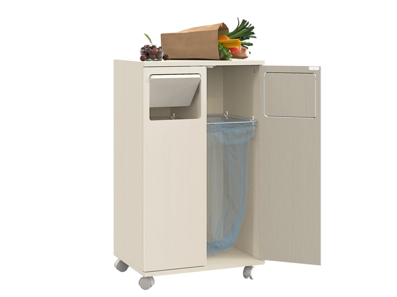  Armoire de tri des déchets modenvie 46,7 x 35 x 80,3 cm en mdf effet bois clair avec roulettes blanches  - Conforama A