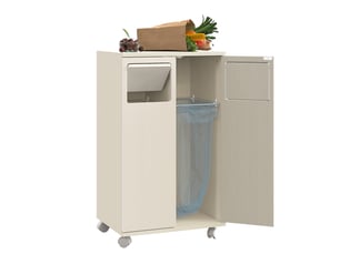Armoire de tri des déchets modenvie 46,7 x 35 x 80,3 cm en mdf effet bois clair avec roulettes blanches