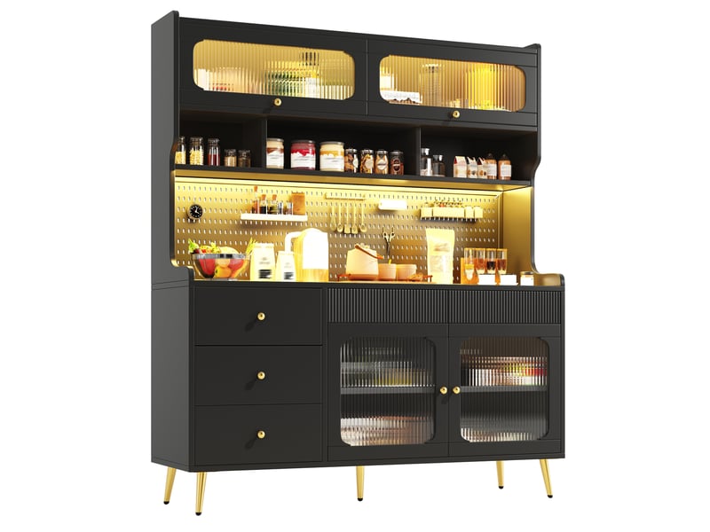  Buffet haut 145x39x171 cm avec éclairage led mdf noir  - Conforama A