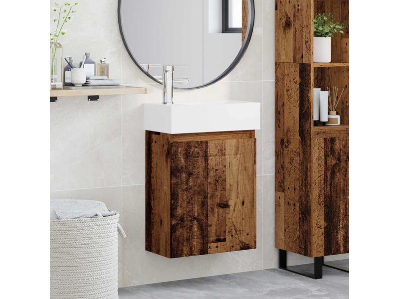 Meuble de rangement salle de bain avec robinet bois ancien shl622 - Conforama B