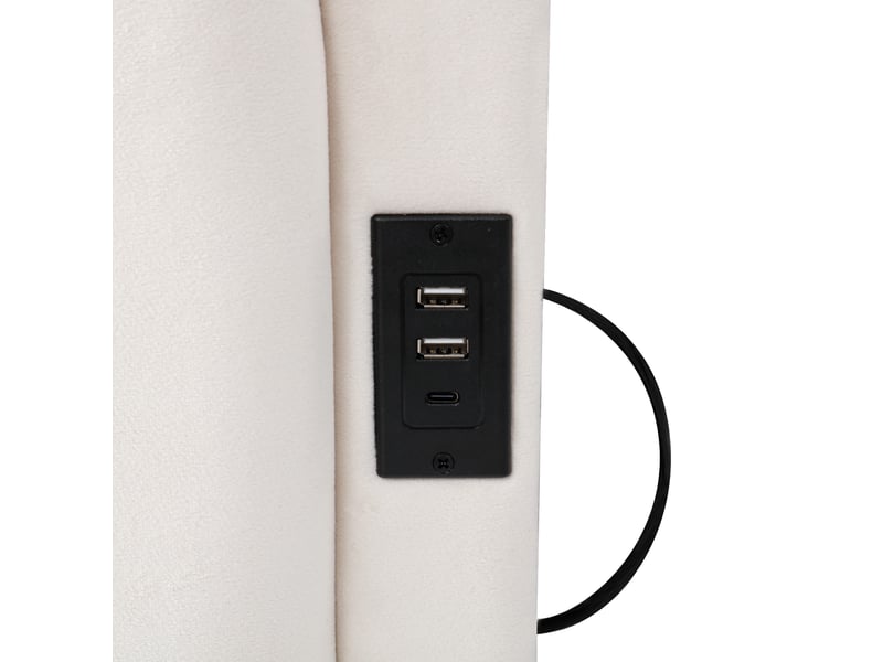  Lit coffre enfant 90x200 cm en velours beige avec usb et poches latérales  - Conforama R
