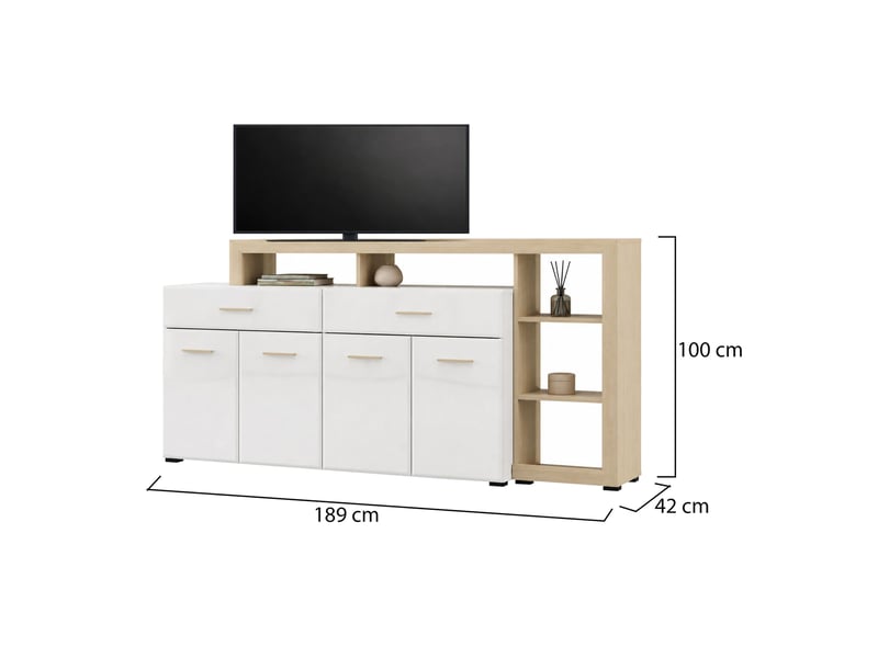  Buffet dovad, enfilade 2 tiroirs, 189x42x100h cm blanc Dovad - Conforama D