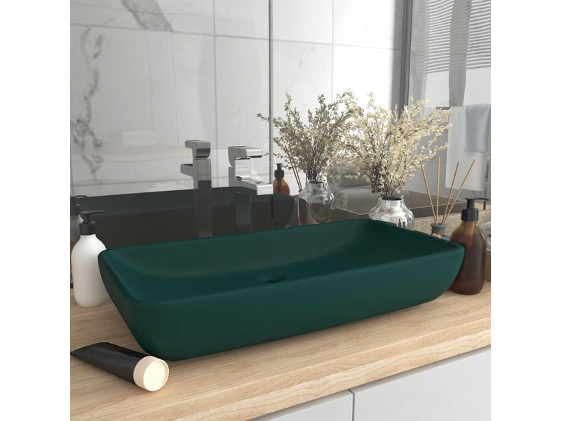 Lavabo de luxe, vasque à poser rectangulaire vert foncé mat 71x38 cm céramique cf65664 - Conforama B