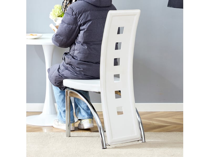  Lot de 2 chaises de salle à manger h102 cm, métal argenté, pu blanc, design moderne, dossier aux lignes géométriques, chaise cuisine  - Conforama D