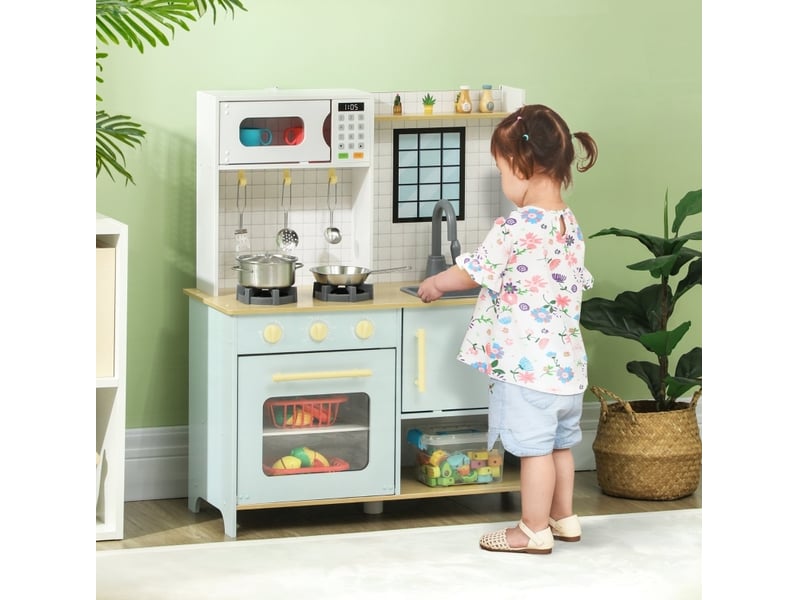 Cuisine enfant avec accessoires 72 x 33 x 85,2 cm – bleue – micro-ondes, four et rangements intégrés - Conforama B