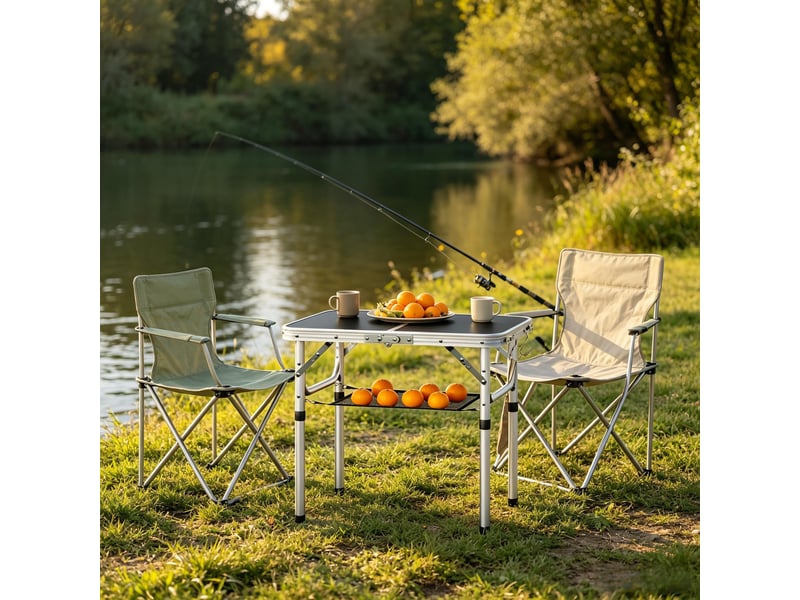  Table pliante extérieure multifonctionnelle, camping, filet rangement, hauteur réglable, plage  - Conforama B