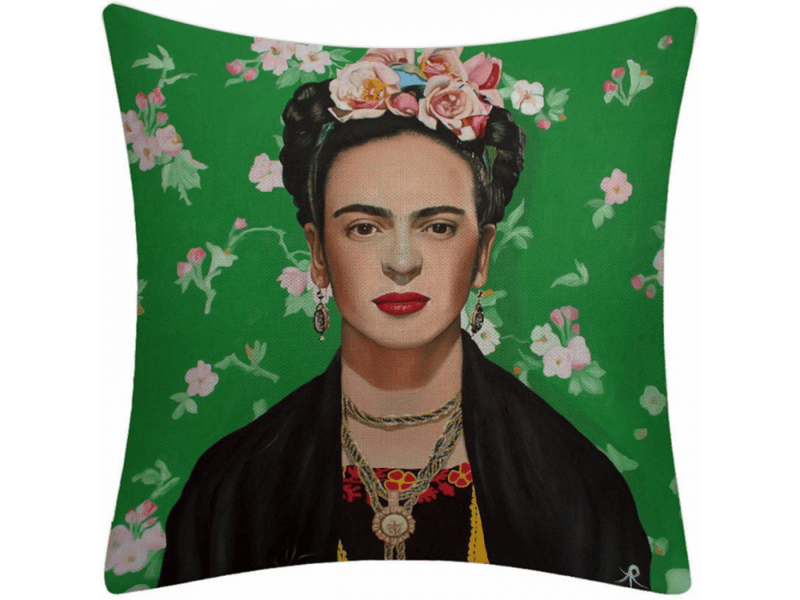  Lot de 4 housse de coussin - 4 pièces peinture à l'huile frida kahlo autoportrait coton lin taie d'oreiller voiture, coussin canapé, canapé, - lit 45 x 45 cm, vert  - Conforama E