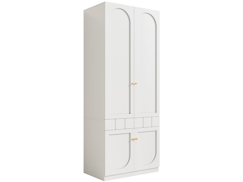  Armoire penderie 80x50x200 cm, 2 portes avec tringle, tiroirs à ouverture par pression, étagères fixes, poignées métalliques, mdf blanc peint  - Conforama A
