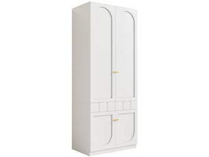 Armoire penderie 80x50x200 cm, 2 portes avec tringle, tiroirs à ouverture par pression, étagères fixes, poignées métalliques, mdf blanc peint