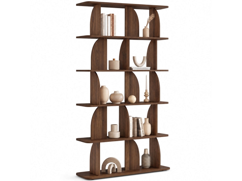  Etagère 5 niveaux japandi edith asymétrique effet noyer design arrondi  - Conforama A