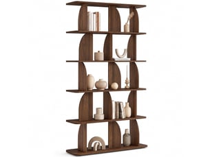Etagère 5 niveaux japandi edith asymétrique effet noyer design arrondi
