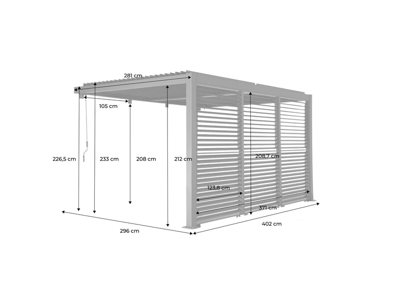  Pergola bioclimatique aluminium adossée 4x3m anthracite + 3 persiennes 130cm lames orientables palace  - Conforama D