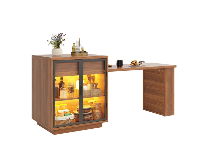  Îlot de cuisine extensible 122-194,5x70x94 cm avec rangement et led marron  - Conforama A