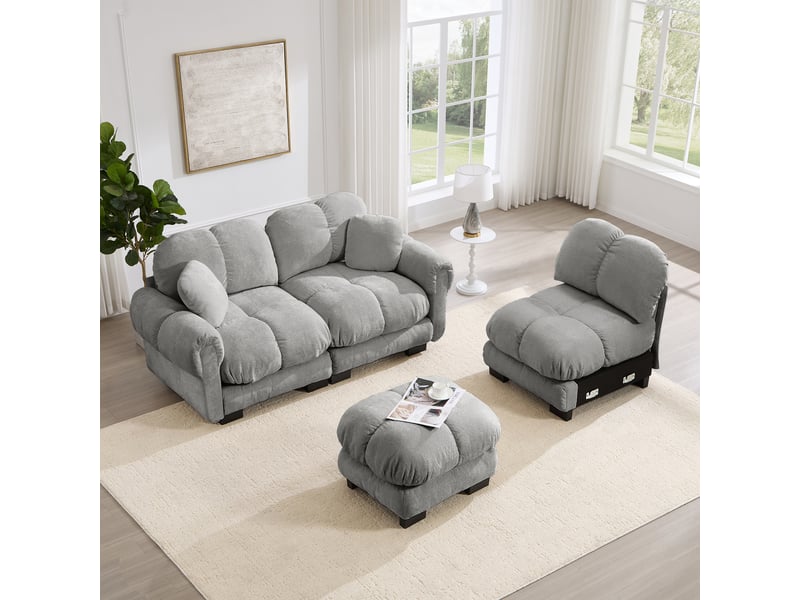 Canapé d'angle, canapé 3 places, gris clair, avec pouf, style cloud, adapté à l'espace de vie, pour salon - Conforama D