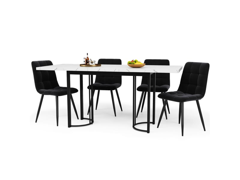  Table à manger extensible 140-179,5 x 80 cm, mdf et métal, blanc et noir  - Conforama A