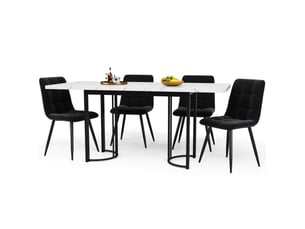 Table à manger extensible 140-179,5 x 80 cm, mdf et métal, blanc et noir