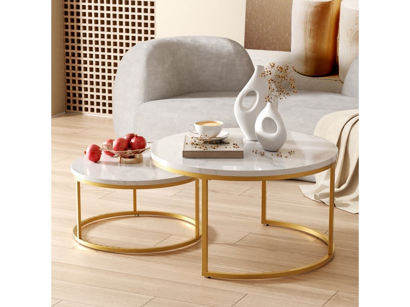  Tcqpz table basse 2 pièces 45 x 80 cm et 33,5 x 60 cm plateau aspect marbre  - Conforama B