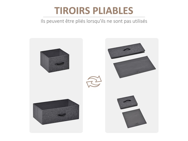  Commode meuble de rangement 5 tiroirs pliables en tissu 58 x 29 x 99 cm gris  - Conforama E