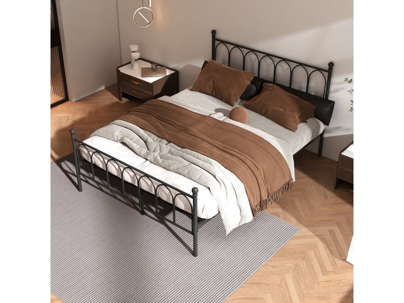  Lit métal 140 × 200 cm 2 places avec rangement sous le lit et structure stable, sans matelas, noir  - Conforama E