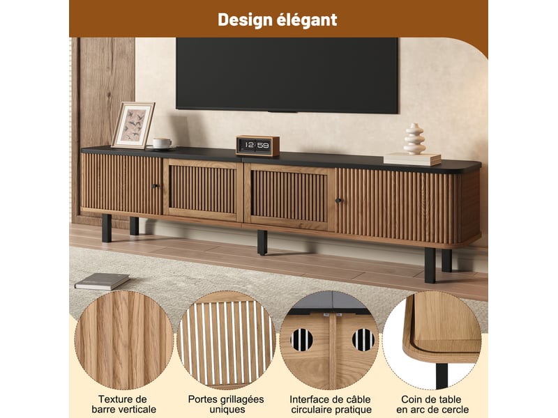 Meuble tv modenvie 190 x 35 x 45 cm avec portes coulissantes et grille décor chêne - Conforama E