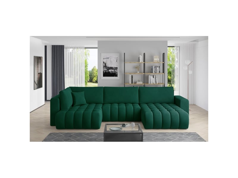 Canapé d'angle bonita convertible 6 places vert foncé tissu – droit – 350x175cm - Conforama B