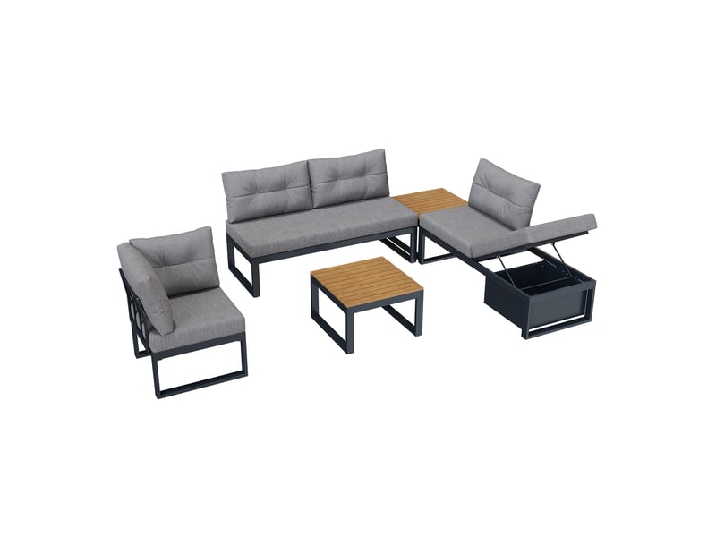  Ensemble salon de jardin multifonction, dossier réglable 3 positions, gris foncé  - Conforama D