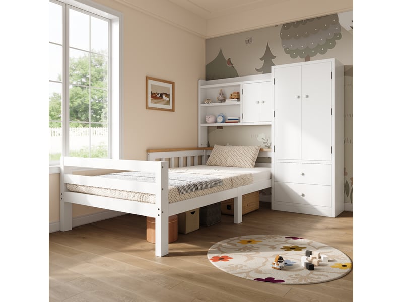  Lit enfant 90x200 cm avec rangement, en bois et mdf blanc  - Conforama B